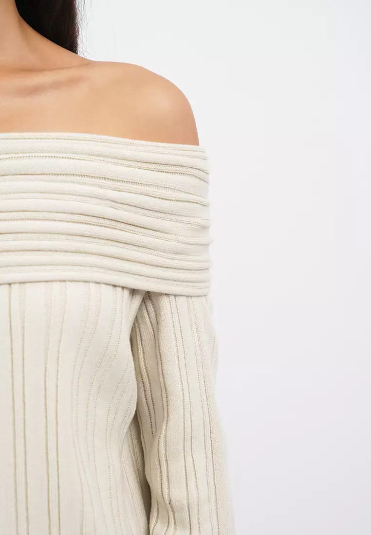 Off Shoulder Long Sleeve Knit Top