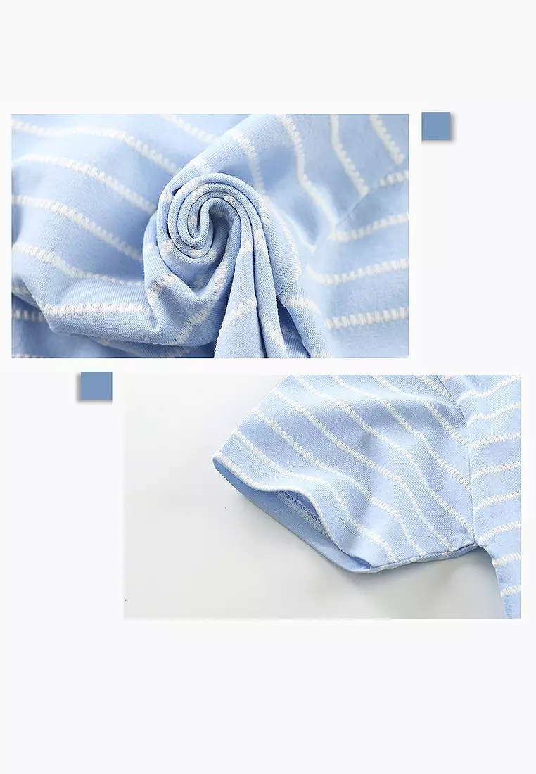 Jumpsuit Bayi Jumper Pendek Anak Romper Baju Kodok Motif Bear Garis Garis Import 4236 Venrz Biru