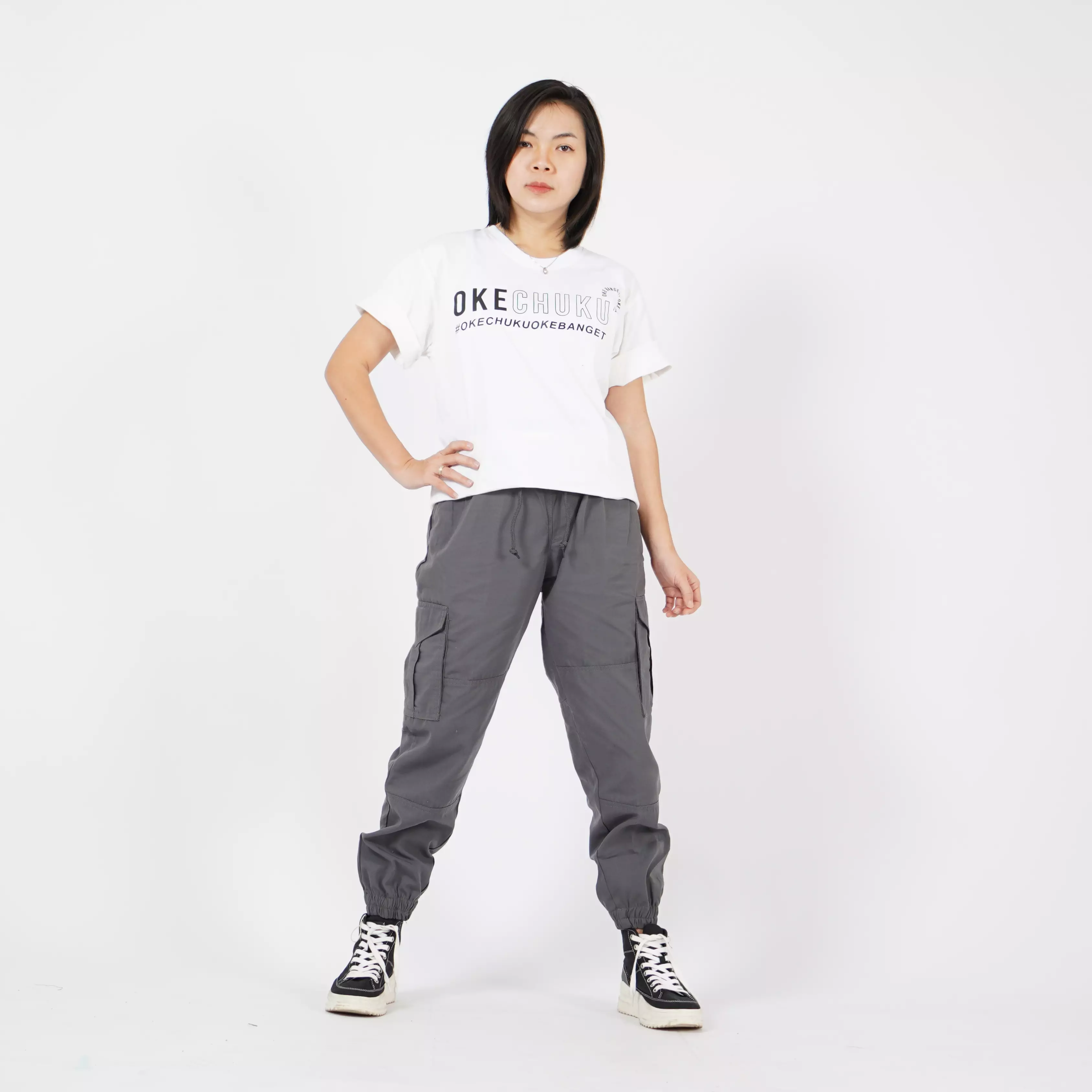  DIVA Cargo Jogger Pants Wanita Celana Panjang Cargo Wanita - ABU