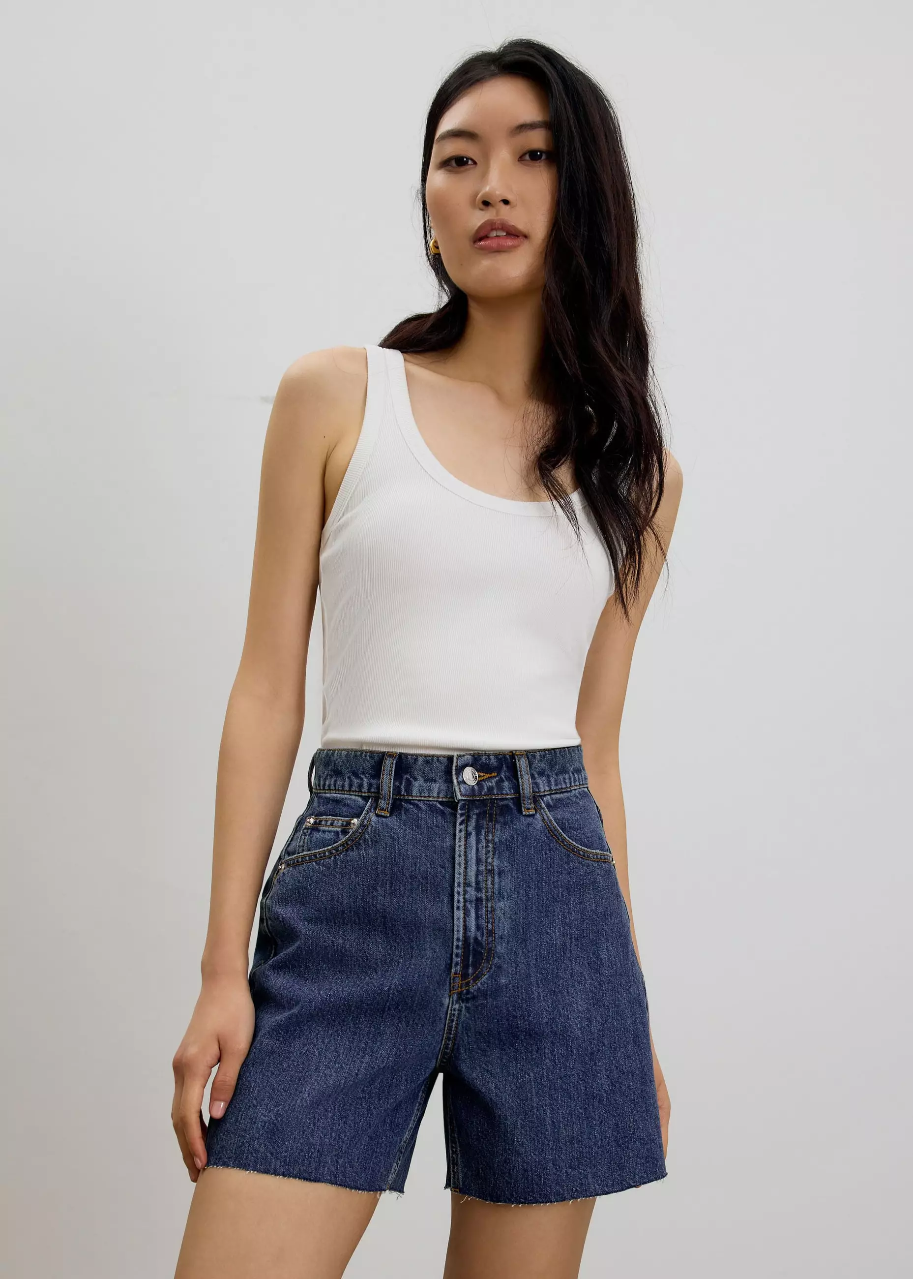 Celana Pendek Wanita - Sana High Waist Fray Denim Shorts