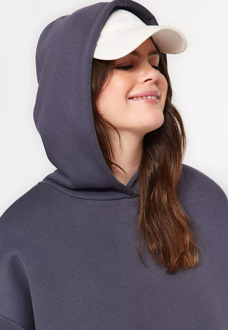 Anthracite Embroidery Detail Oversize Knitted Sweatshirt Tbbaw24Ao00018