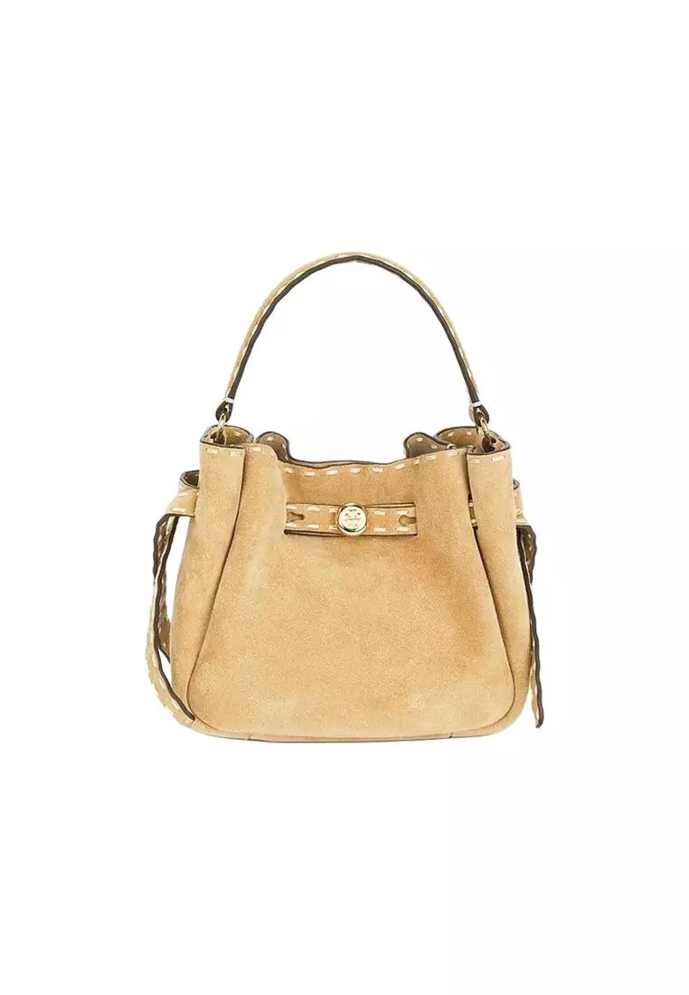 Buy TORY BURCH Women's Mini Romy contrast-stitch Suede Bucket Bag in ...
