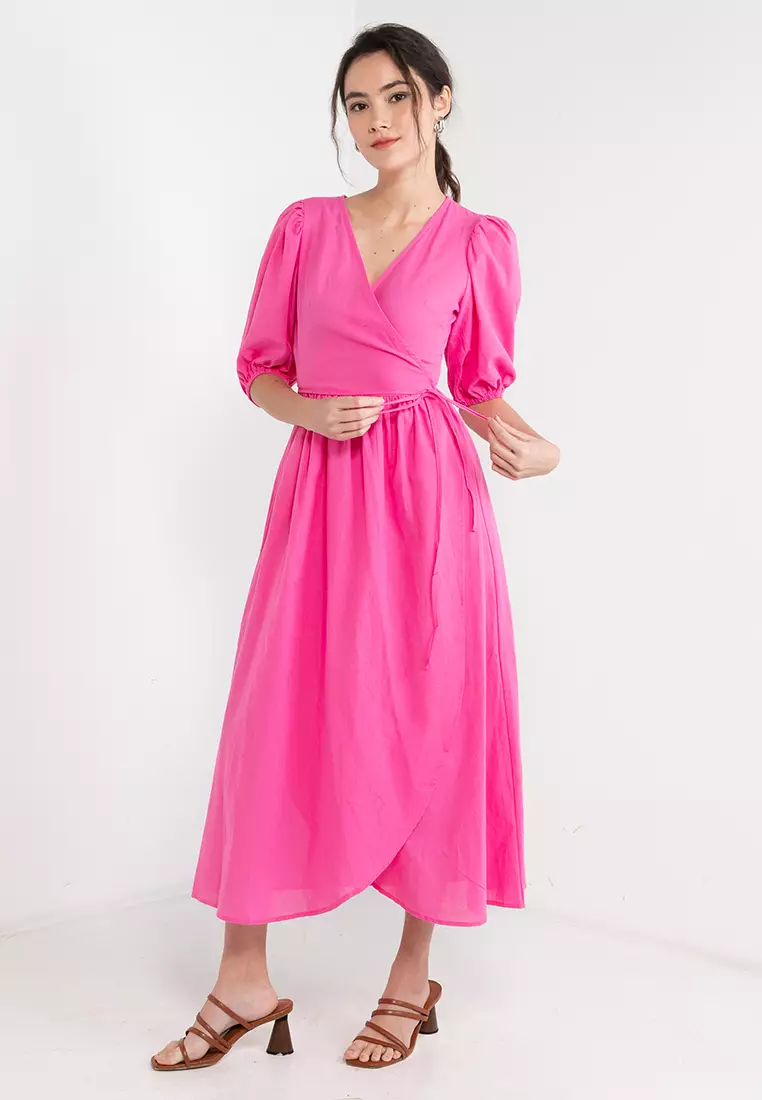 KNUE Puff Sleeve Wrap Summer Dress 2024 | Buy KNUE Online | ZALORA Hong ...