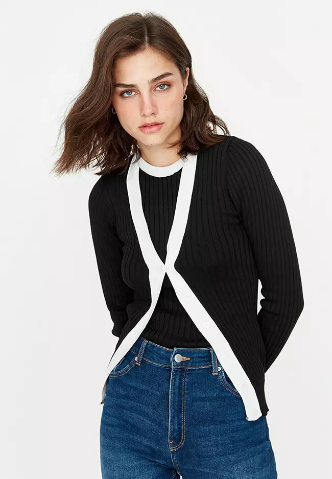 Fitted asymmetric button online up knit cardigan