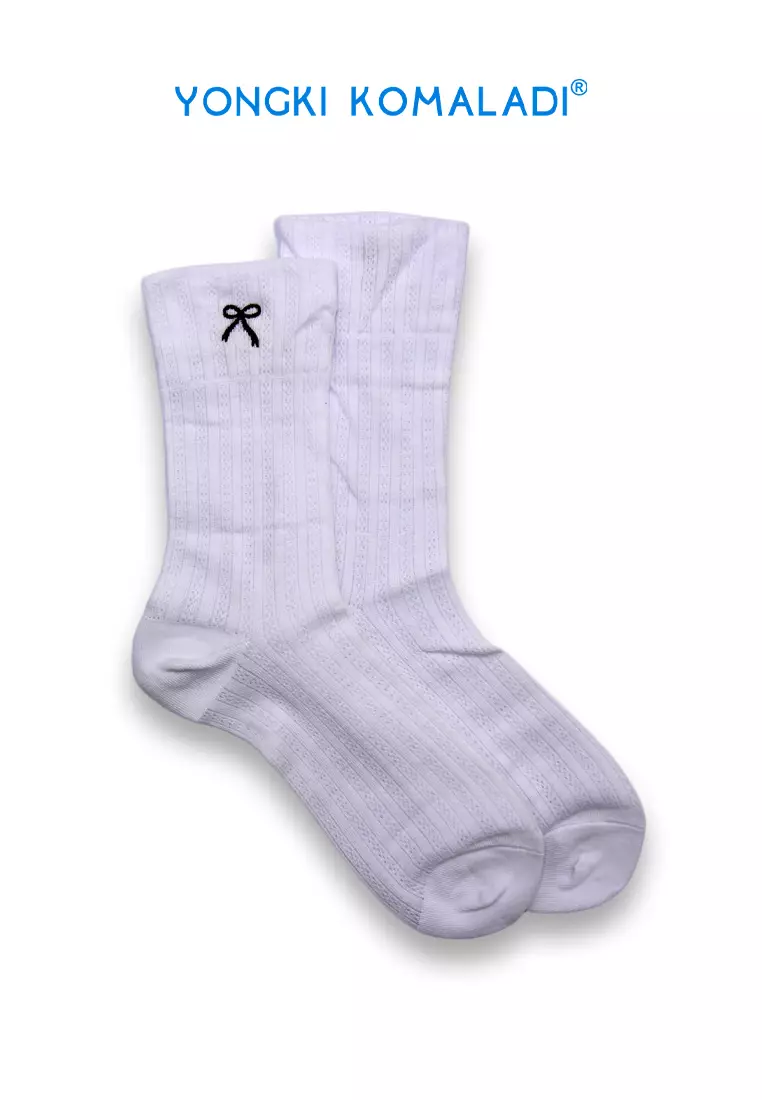 YONGKI KOMALADI KAOS KAKI POLOS MOTIF PITA RIBBON SOCK07 PUTIH