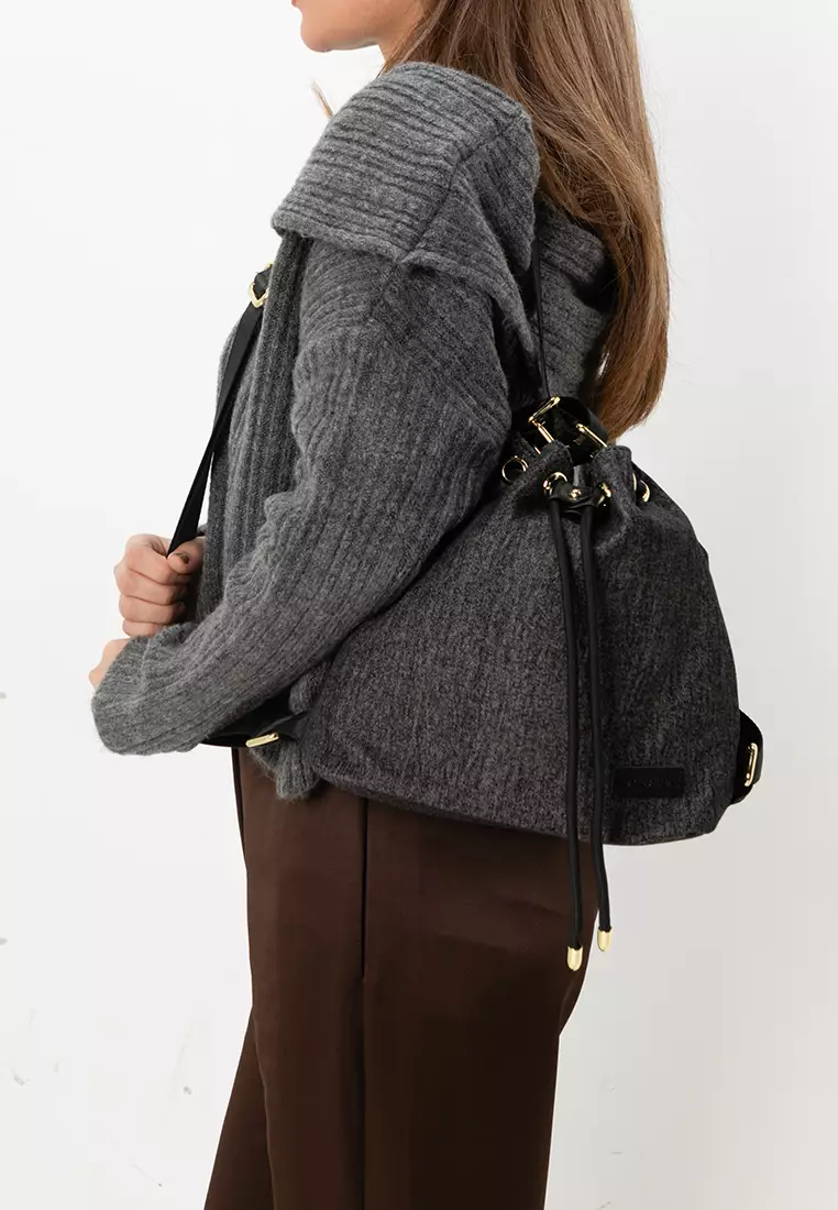 Denim Fabric Convertible Bucket Bag