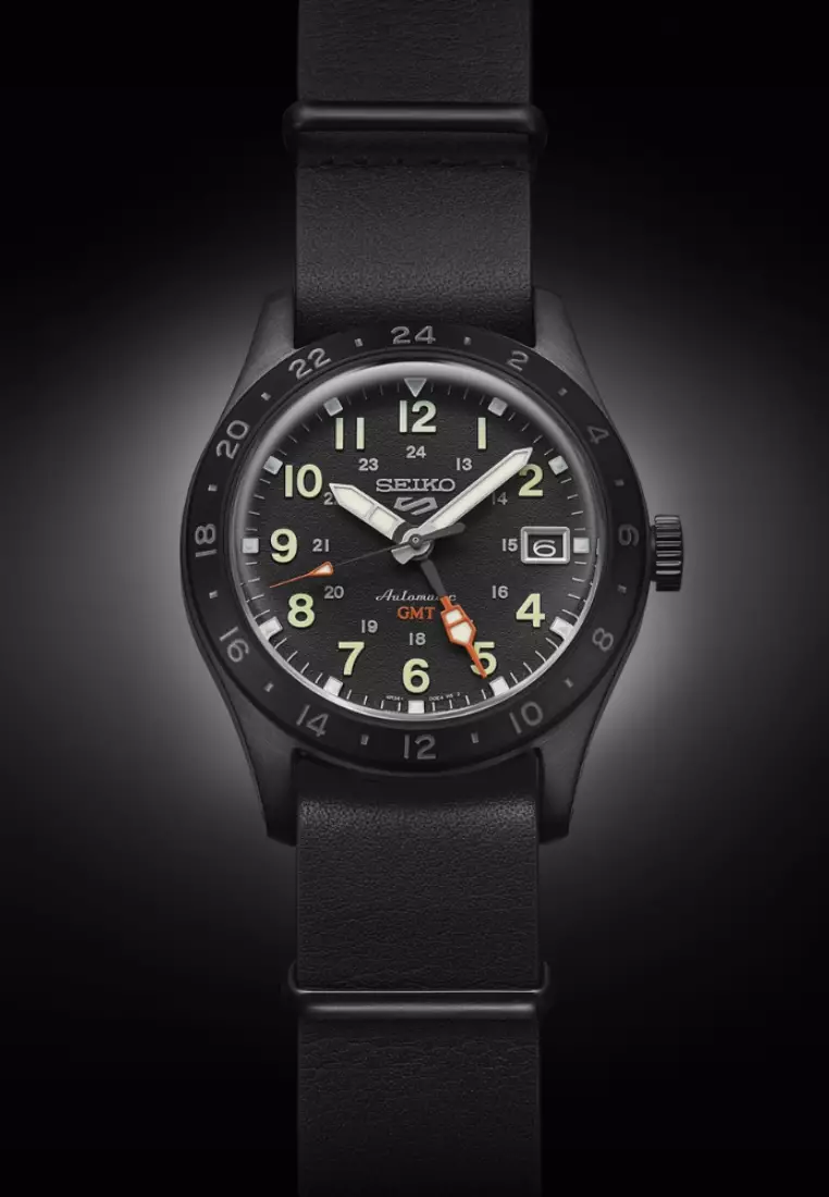 Seiko 5 Sports Field ‘Deception’ Mechanical GMT Calfskin Leather Strap Automatic Watch SSK025K1