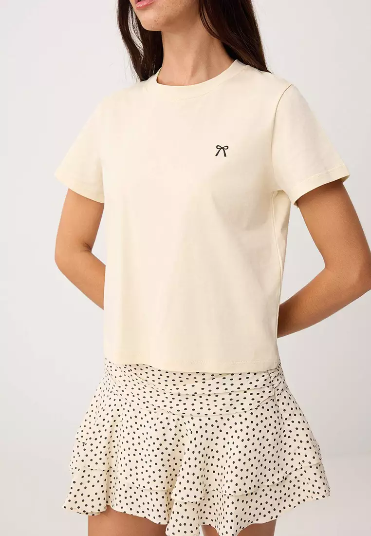 Stone Embroidery Regular/Normal Fit Short Sleeve 1% Cotton Knitted T-Shirt Twoss26Ts124