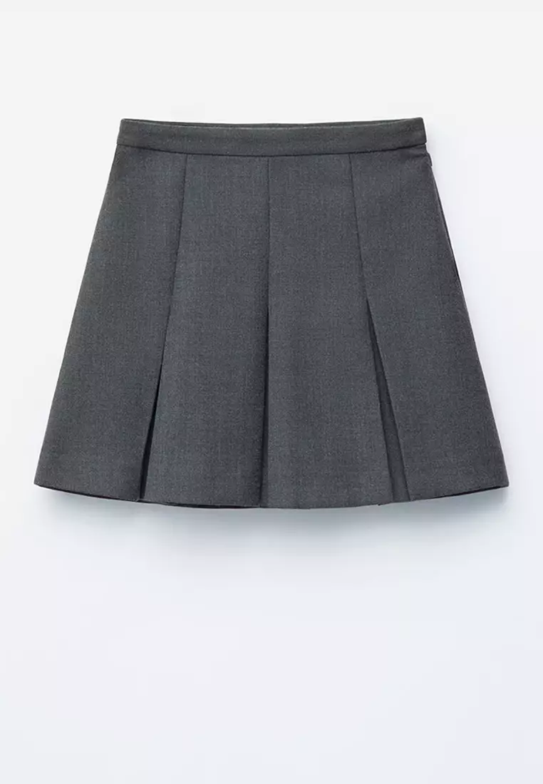 Pleated Wool Mini Skirt