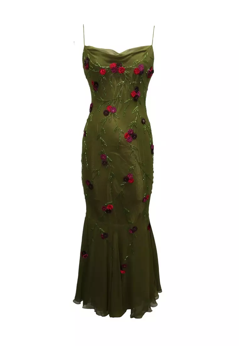 Feminine Beauty Silk Chiffon With Floral Appliques Beaded Evening Gown