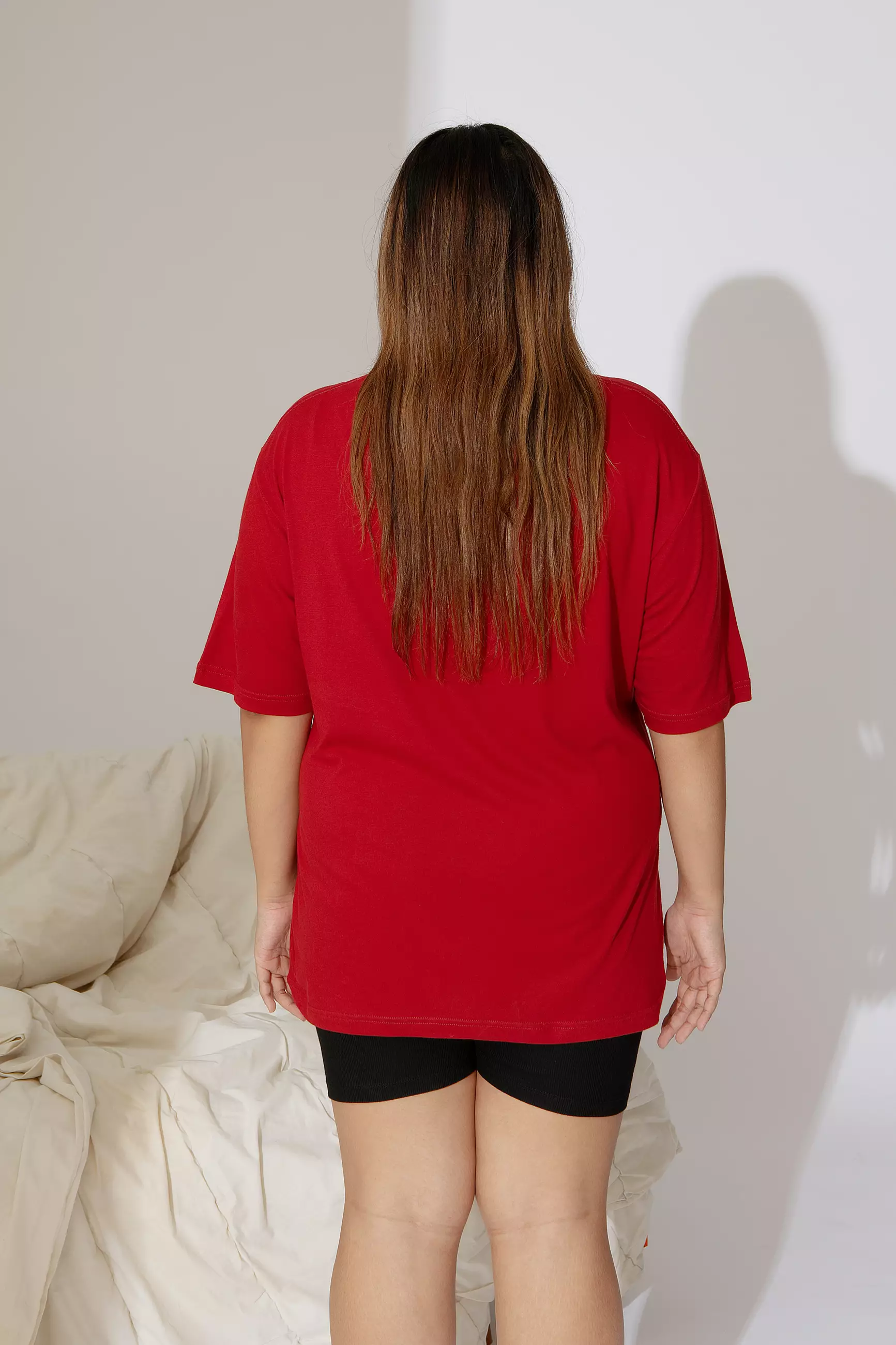 Kaos T-Shirt Santai Katun Modal Tencel | SARE Studio Sleepwear BAJO in Ruby Red