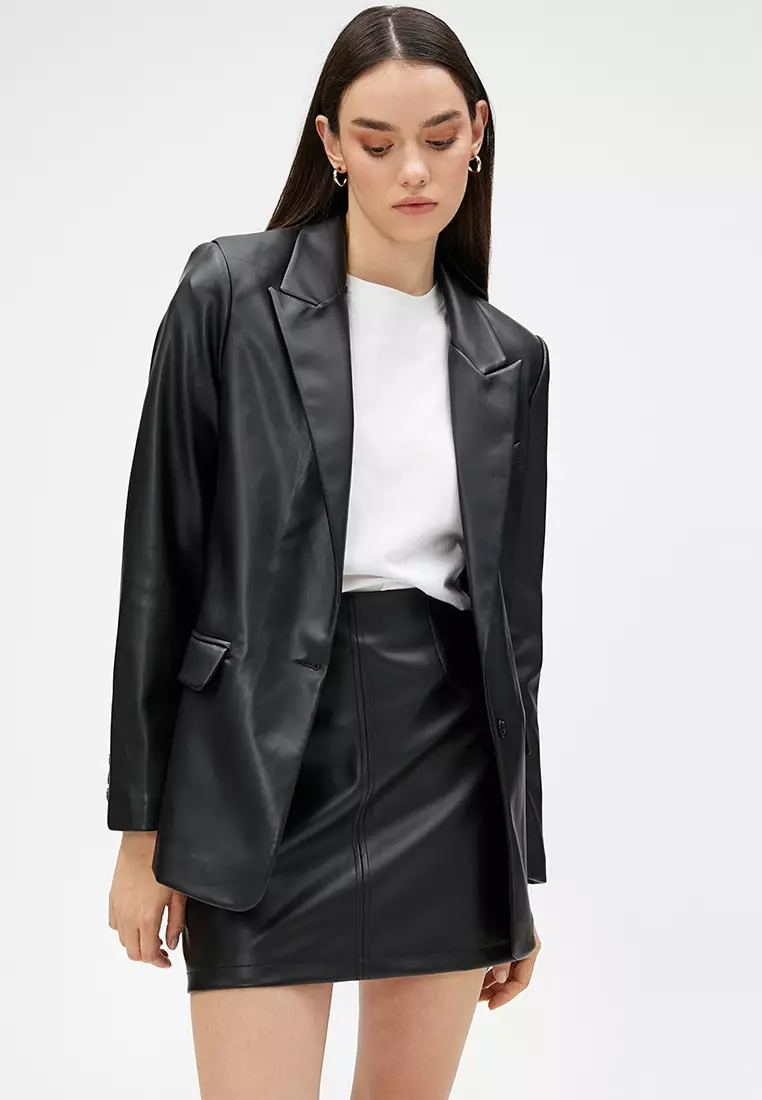 Leather Look Zipper Mini Skirt