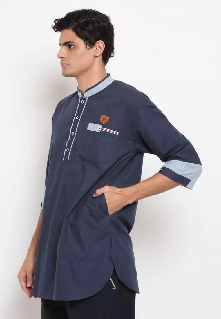 Zayidan Baju Koko Gamis Muslim Pria Nazran - Navy