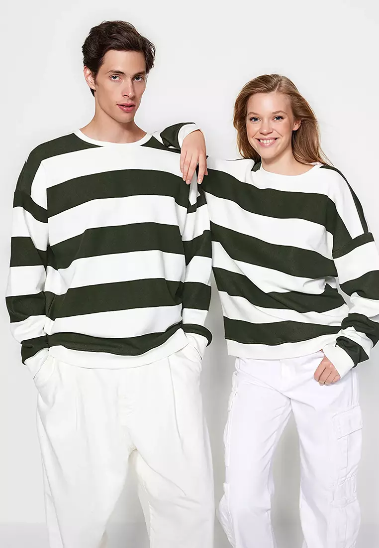 Oversized Crew Neck Striped Sweatshirt