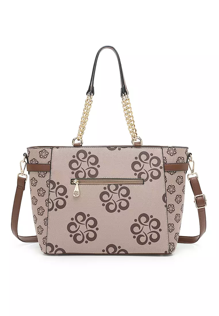 Women's Monogram Top Handle Bag / Sling Bag / Crossbody Bag - Beige