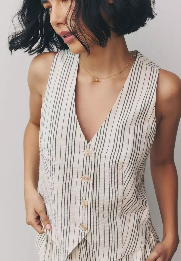 Striped Textured Waistcoat