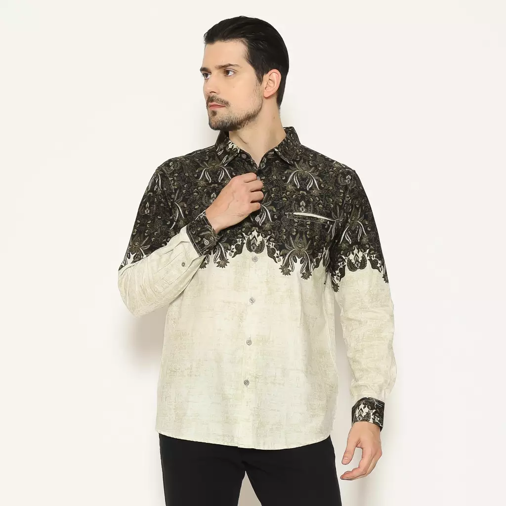 AMK Kemeja Batik Pria Lengan Panjang SHB Kawa L/S Olive