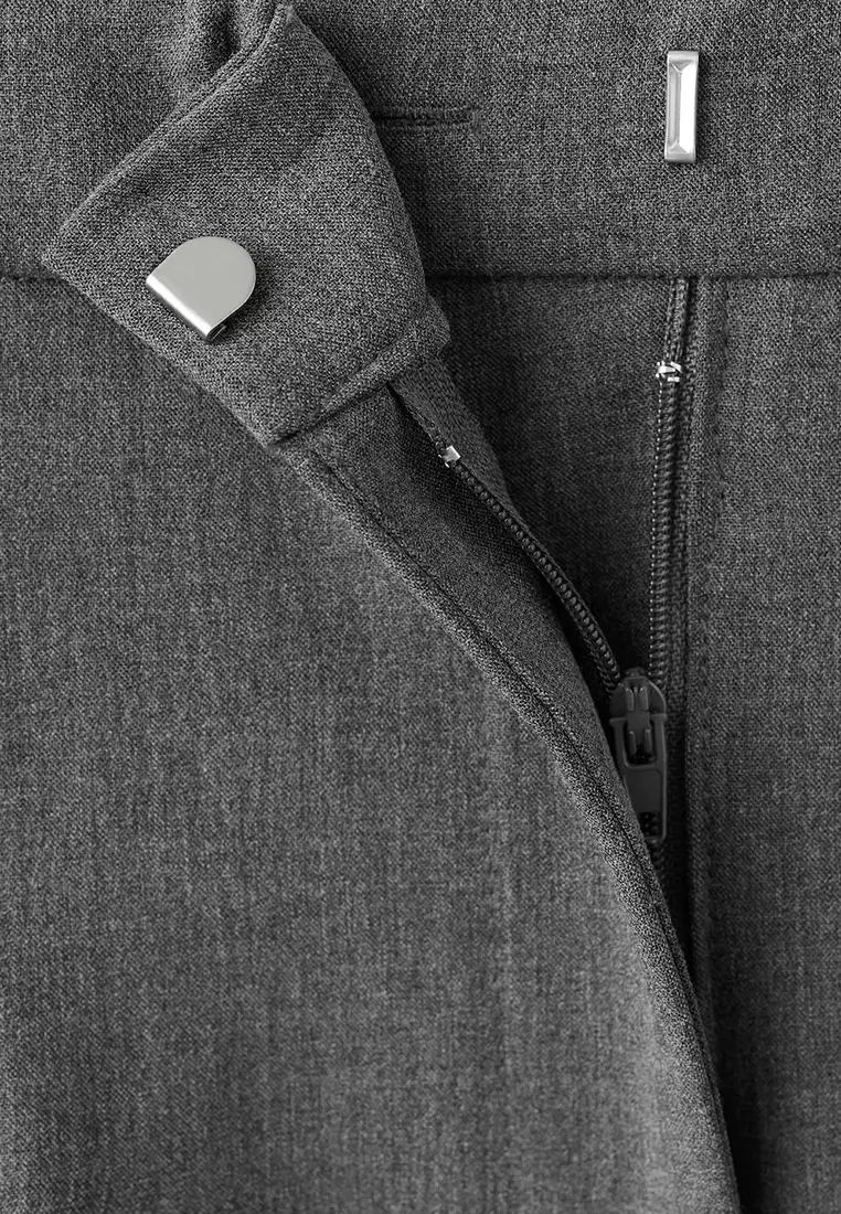 直管剪裁褶飾長褲