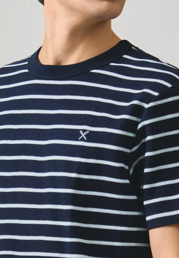 Regular Fit Striped T-Shirt In Honeycomb Pique