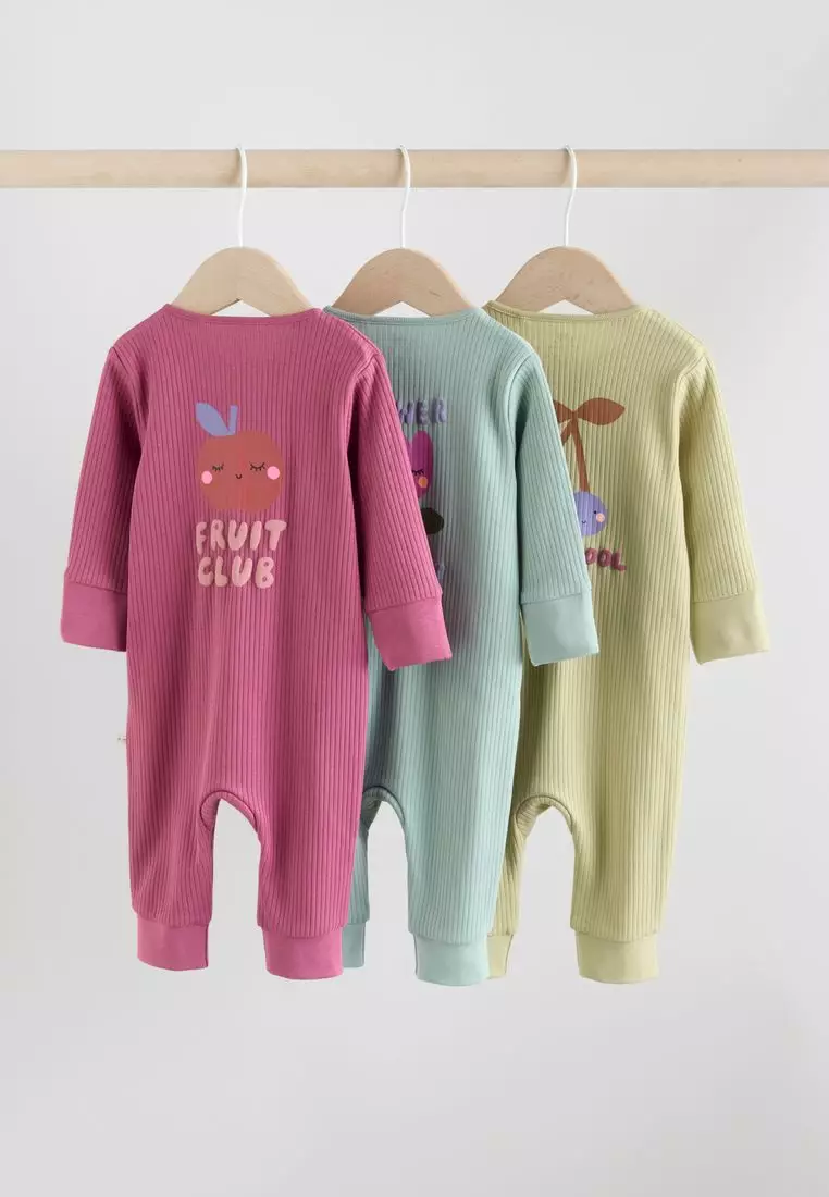 Two Way Zip Baby Sleepsuits 3 Pack