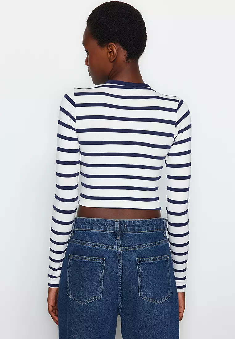 Striped Fitted Crop Knit Top