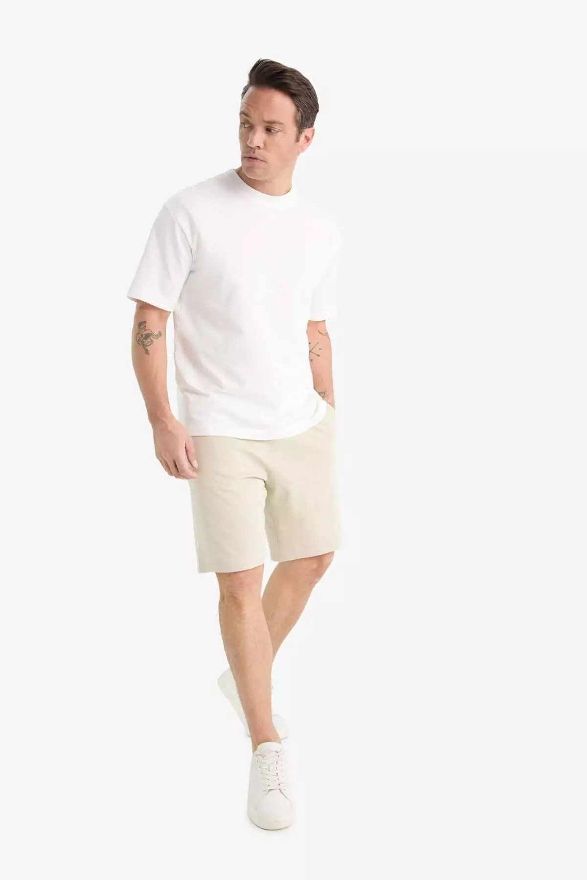 Slim Fit Tight Fit Pocket Cotton Basic Plain Bermuda Shorts W1105Az25Sp