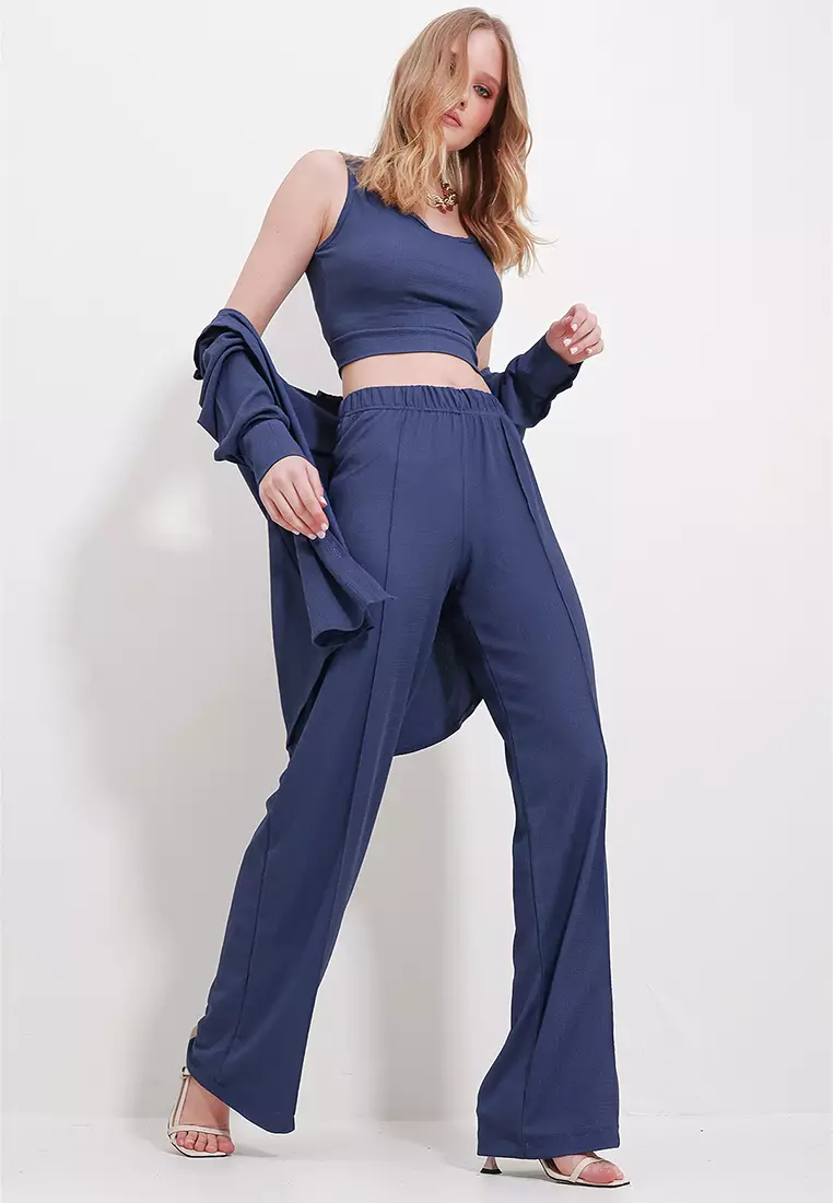 Woven Tank Top, Shirt & Pants Set