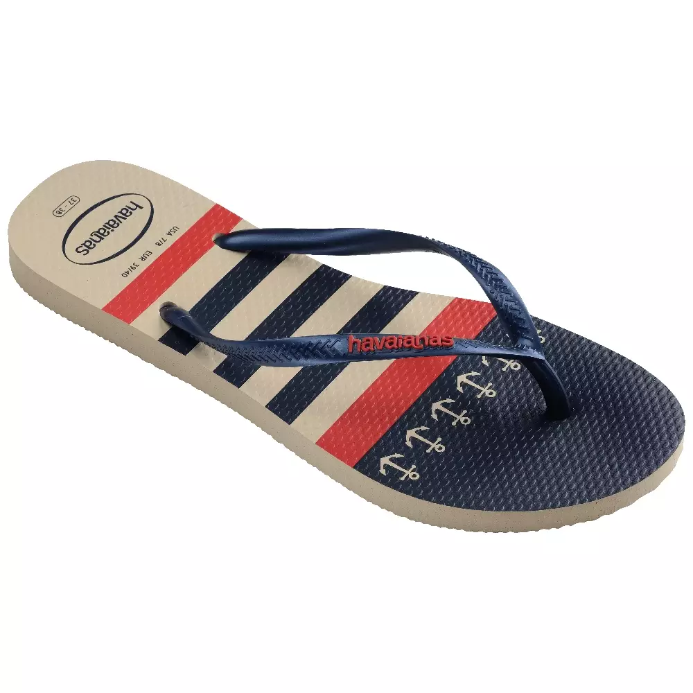 [ONLINE EXCLUSIVE] Havaianas 8009 Slim Nautical - Beige/Navy Blue - Sandal Wanita