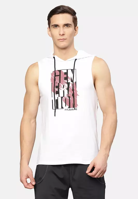 Men's White Graphic Muscle Workout/Training Tank
