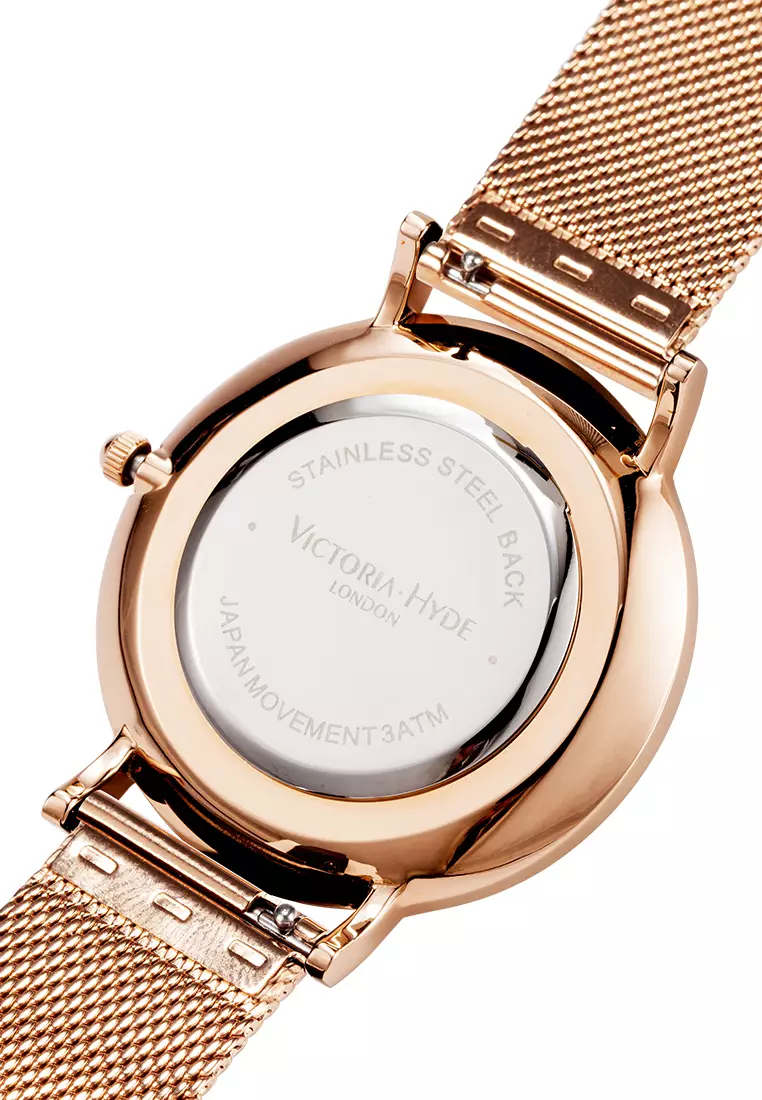 中性休闲表 男女通用 現代風格 38mm白色圓形表盤不鏽鋼網狀表帶-玫瑰金