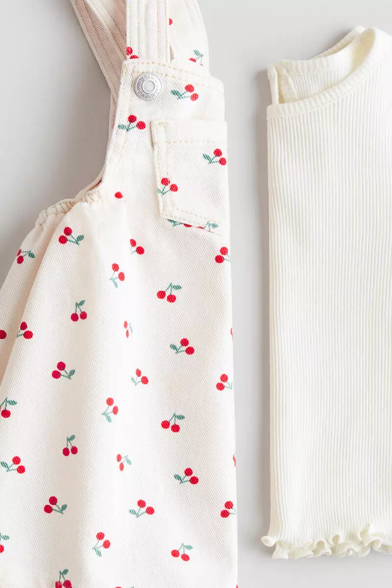 2-piece dungaree dress and top set