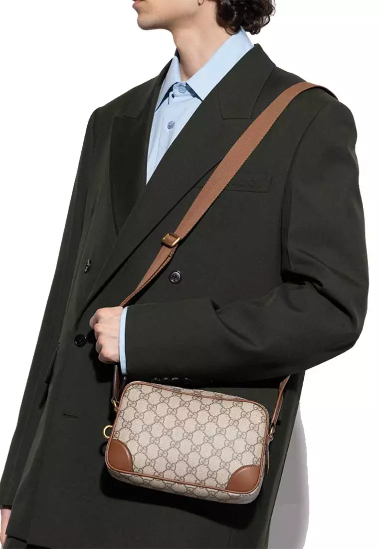 GG Supreme Canvas Unisex Mini Camera Crossbody Bag Brown 821216