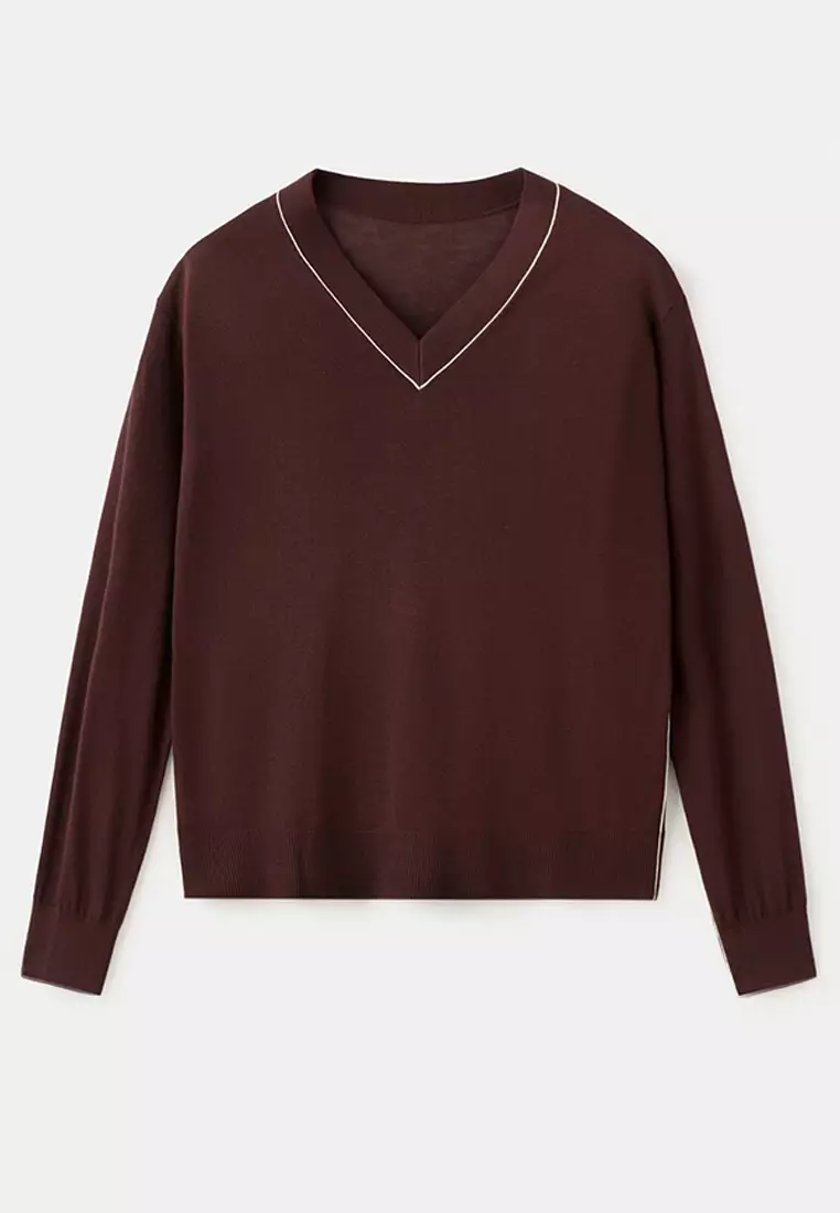 V-Neck with Contrasting Trim Sweater