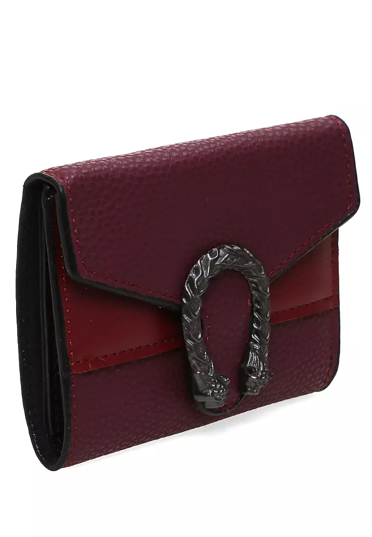 Fecesa Dompet Wanita Mini Wallet Purses Casual Large Storage Material Kulit Leather ORIGINAL - Maroon