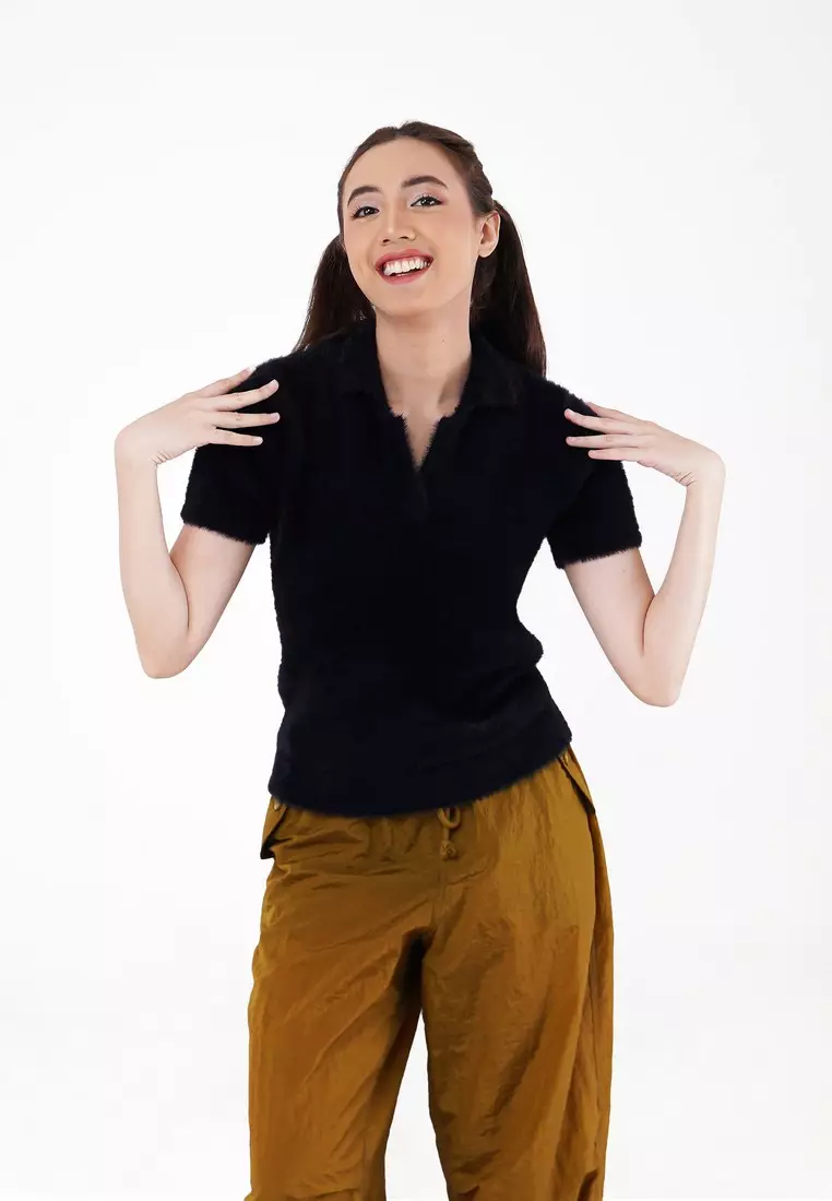 3Second Women's Polo V-Neck Shirt Knitwear Nylon C031123