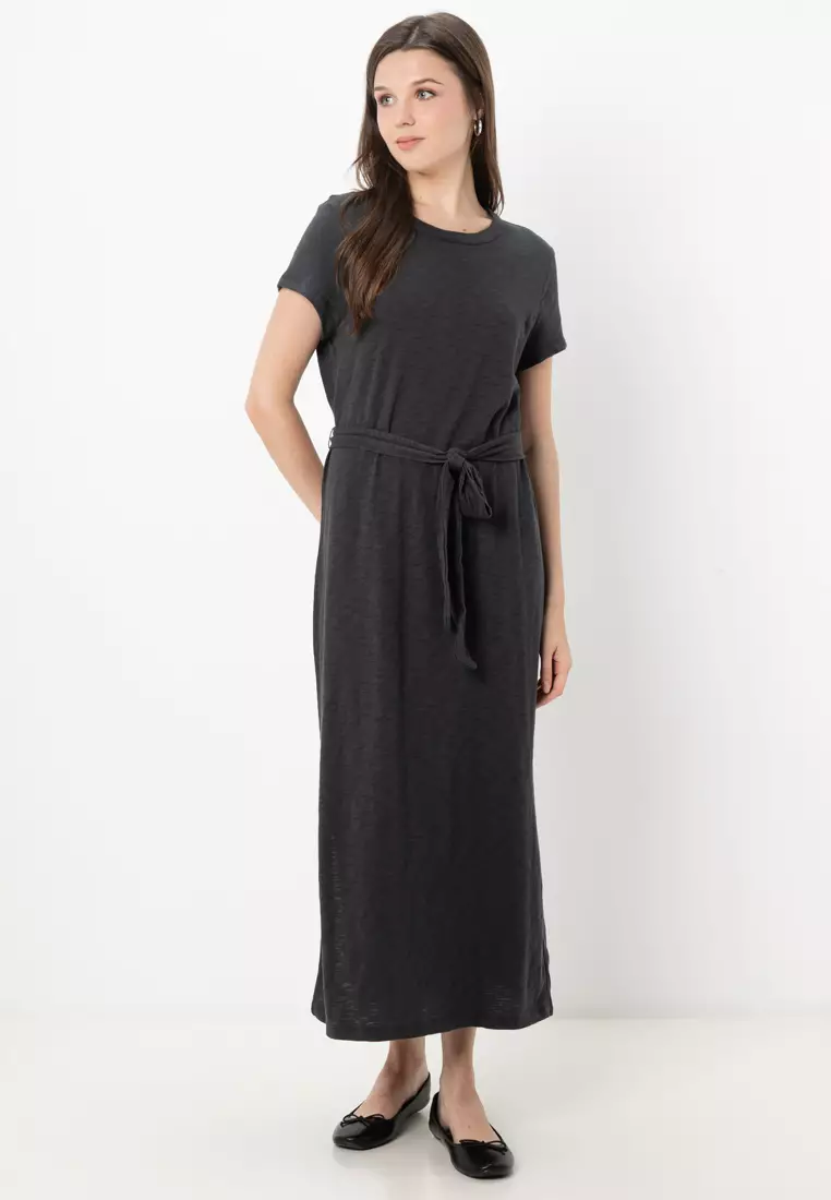 Belted Knit Midi T-Shirt Dress