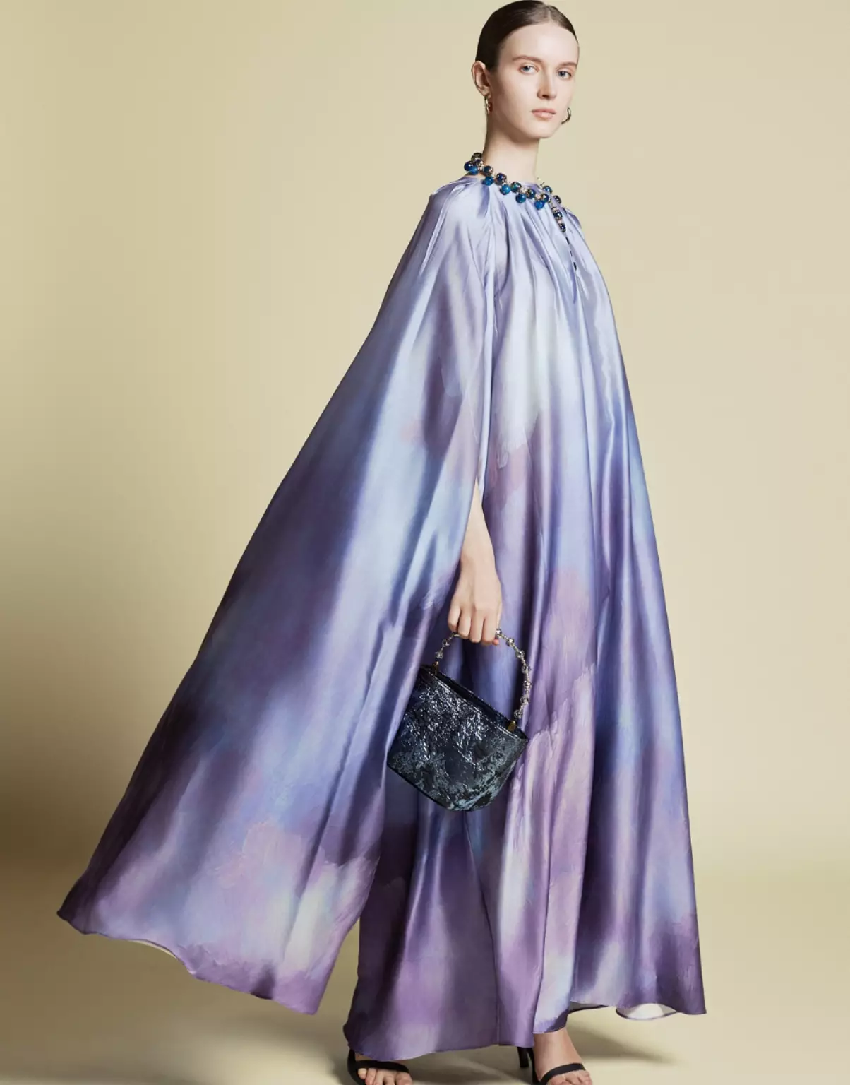 Demure Signature - Cape Kaftan in Italian silk Twill Abstract Purple - Dress