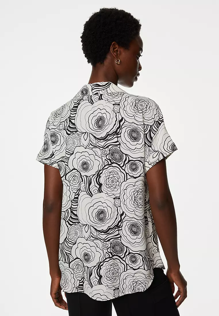 Satin Printed Popover Blouse