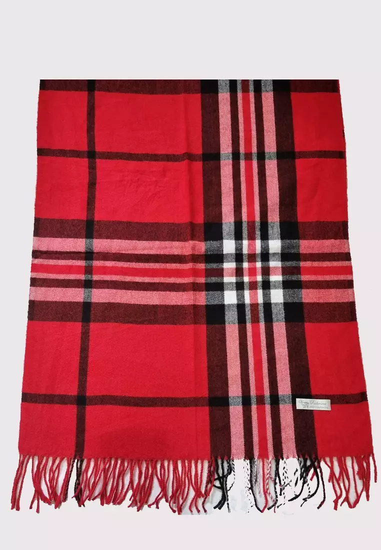 Aksesoris Pria Checked Plaid Cashmere Men's Shawl Syal Pria Red