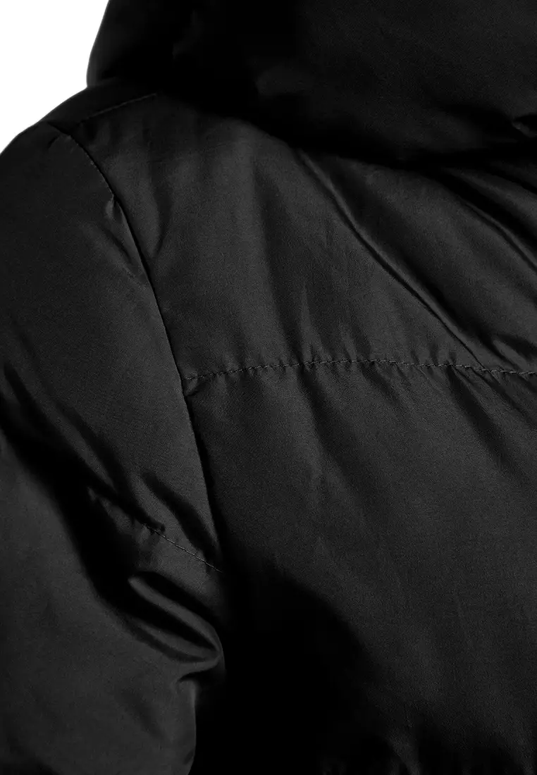 Black Regular Fit Side Snap Closure Water Repellent Long Inflatable Coat Twoaw24Mo00044