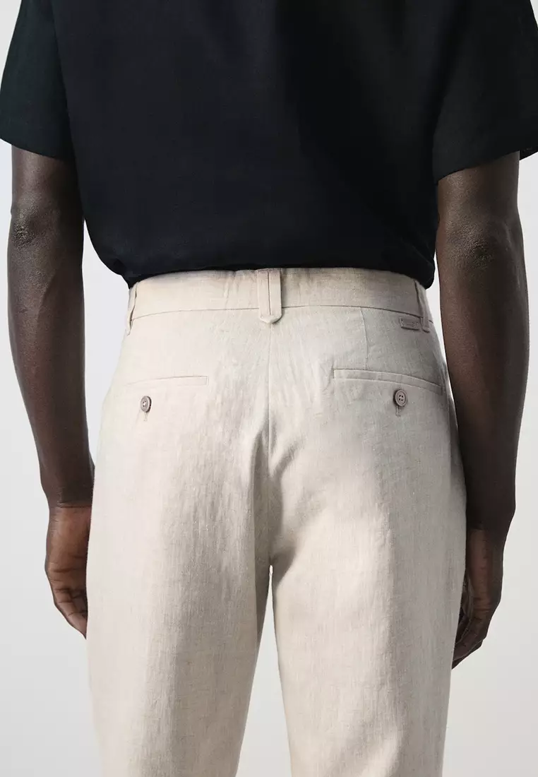 Slim-Fit 100% Linen Trousers