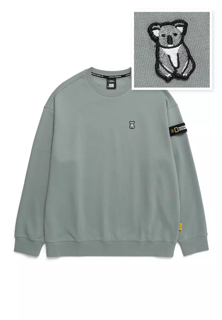 【NATIONAL GEOGRAPHIC】 Polar Bear Graphic Sweatshirtt ★ Unisex Polar Bear Graphic Fleece Sweatshirt - M/IVORY