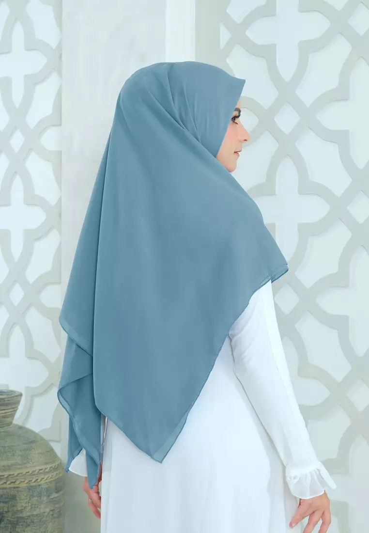 Dinara Zipper Square | Hijab Segiempat Syari Resleting | Kerudung Polycotton - Lake Blue