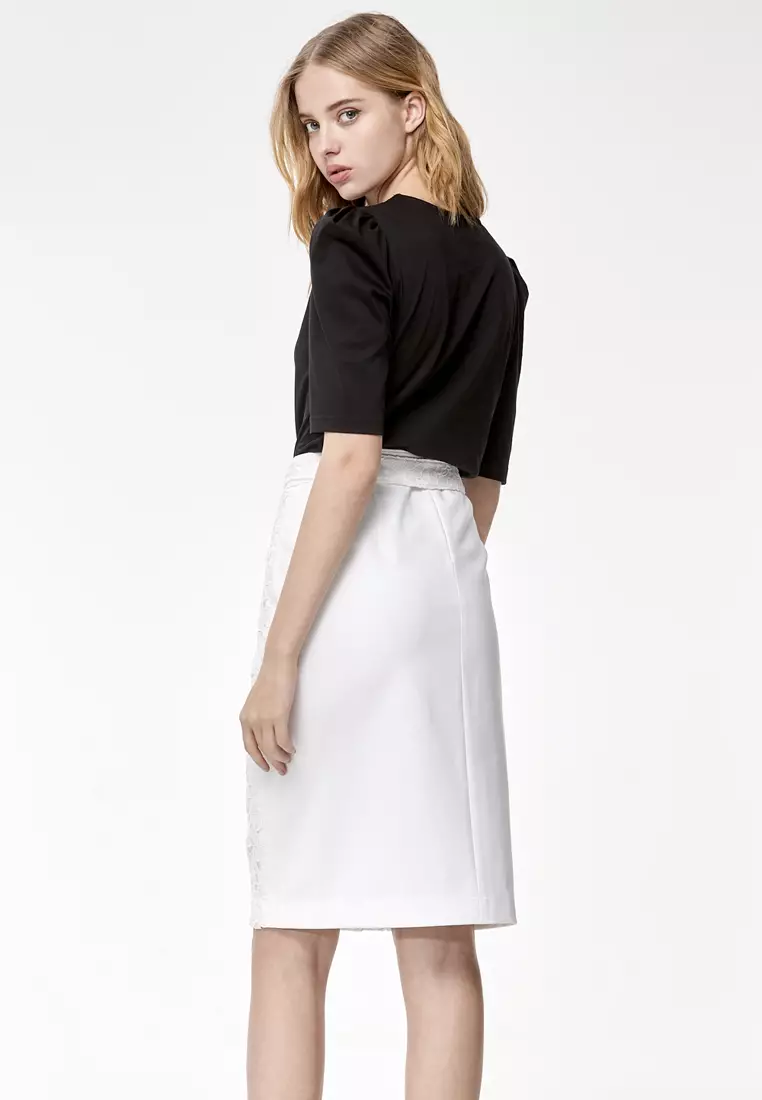 Front Cut Out Lace White Skirt