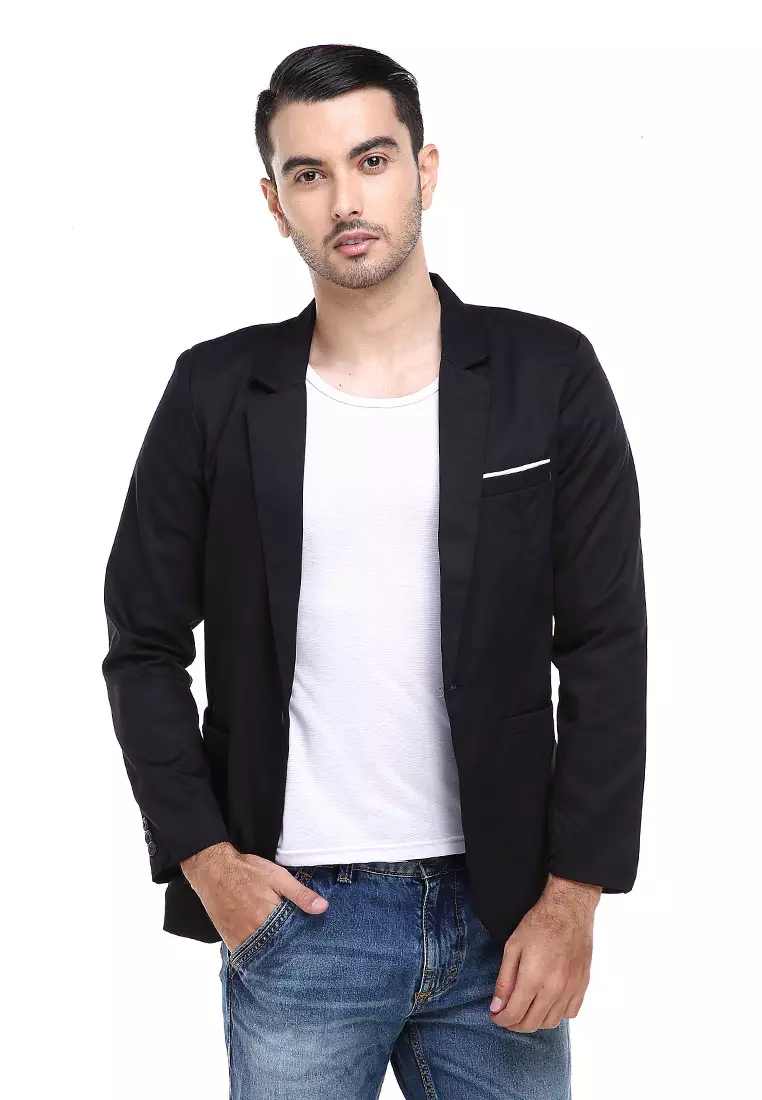 Woreq Suits Jas Blazer Pria Resmi Formal Design Curve Material Drill ORIGINAL - Black