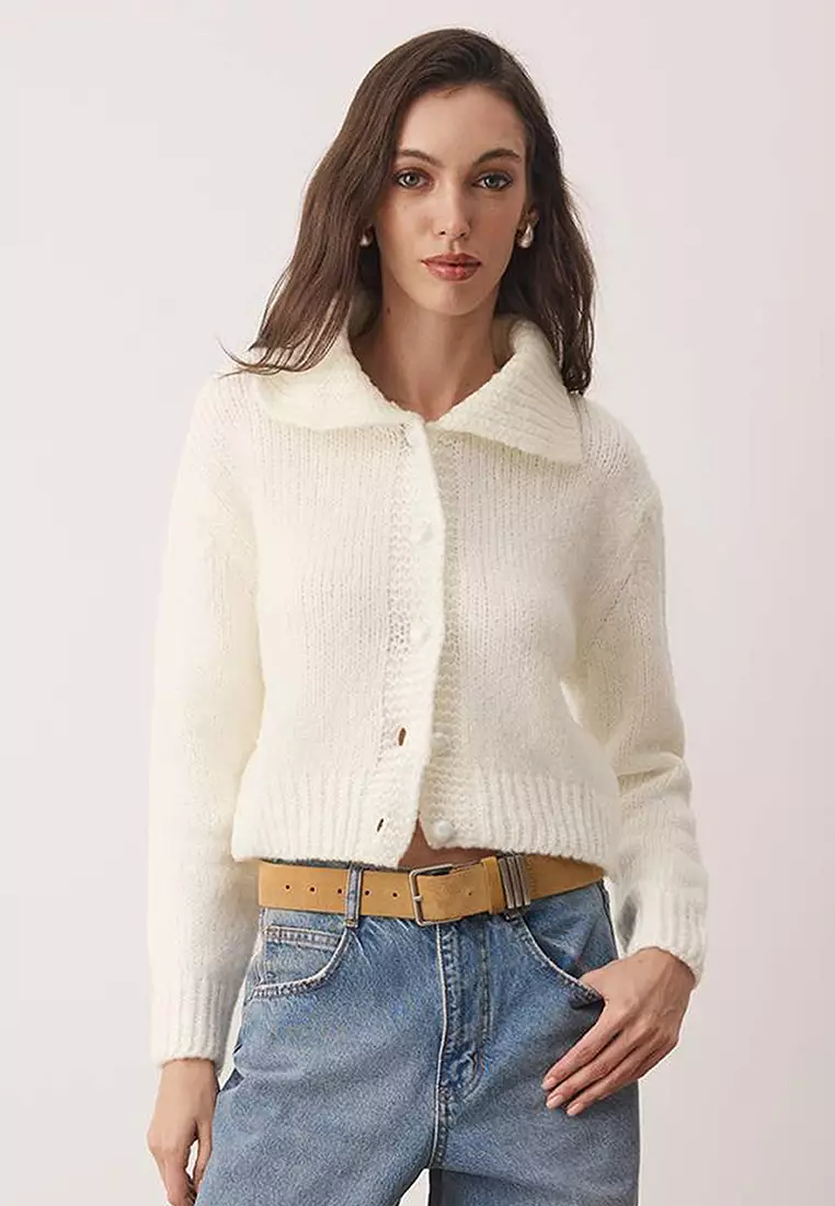 Ecru Oversize/Wide Pattern Crop Knitwear Cardigan Twoaw26Hi00179