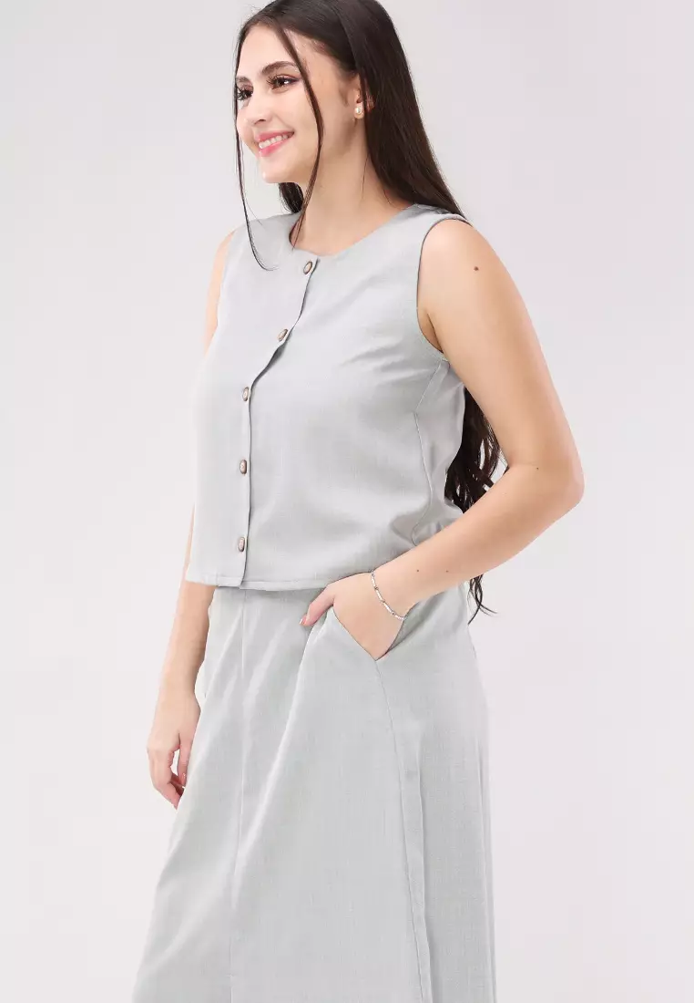 Acid Linen Sleeveless Vest Terno Skirt