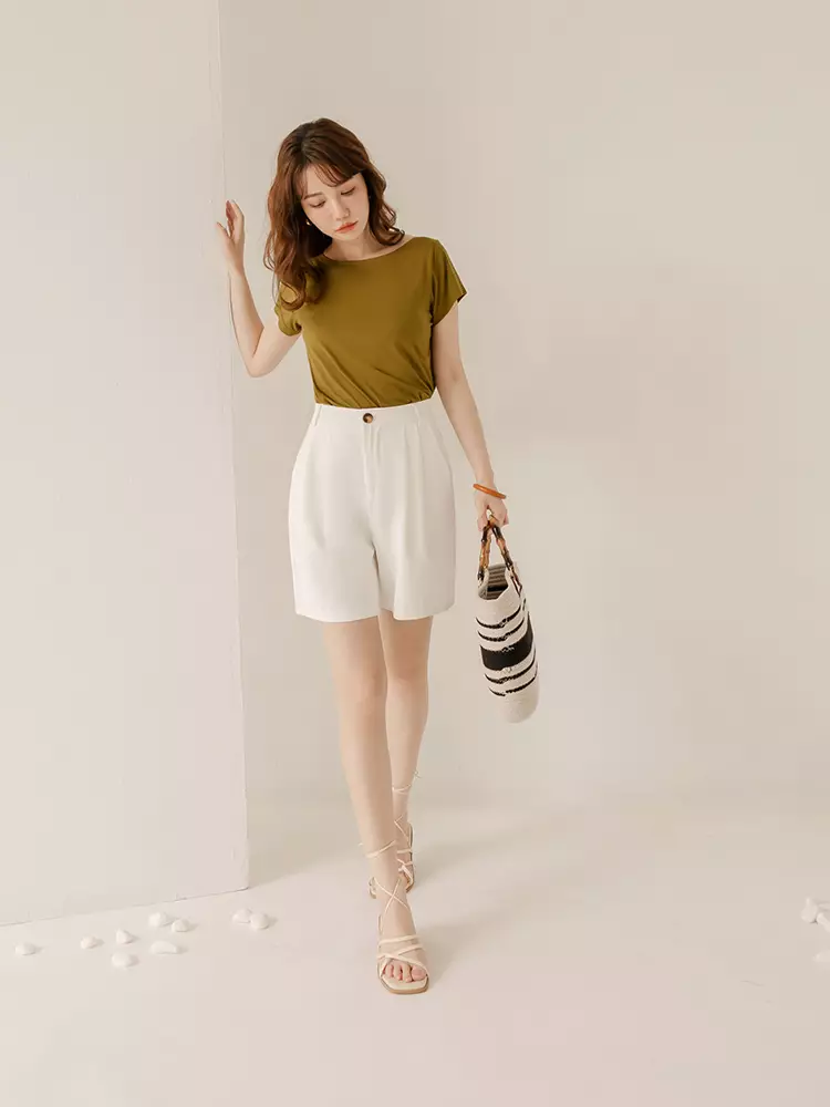 涼感．舒涼莫代爾船領短袖上衣《AB19420》