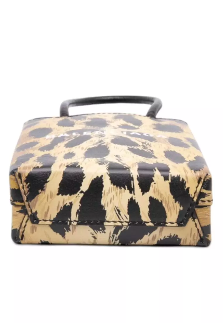 Pre-Loved Balenciaga Mini Leopard Print Logo Shopping Phone Holder