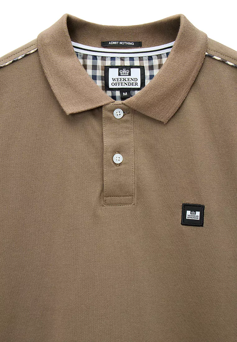 MENS TOBACCO SAKAI POLO WITH MID HOUSE CHECK PIPING
